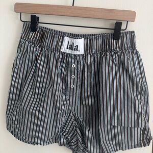 Dressed in LALA Striped Athletic Shorts - Brown and White